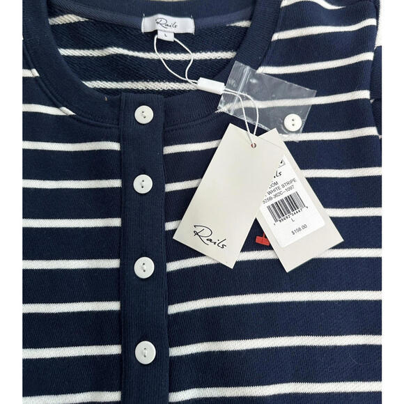 Rails Dom Sweatshirt Womens L Navy White Stripe Crewneck Comfort Chic NWT $158 - Picture 7 of 9